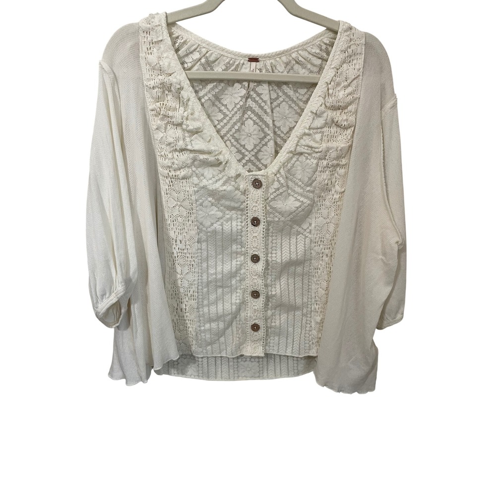 Free People Mae Top Ivory Size M NWOT Crochet Lace Boho Western